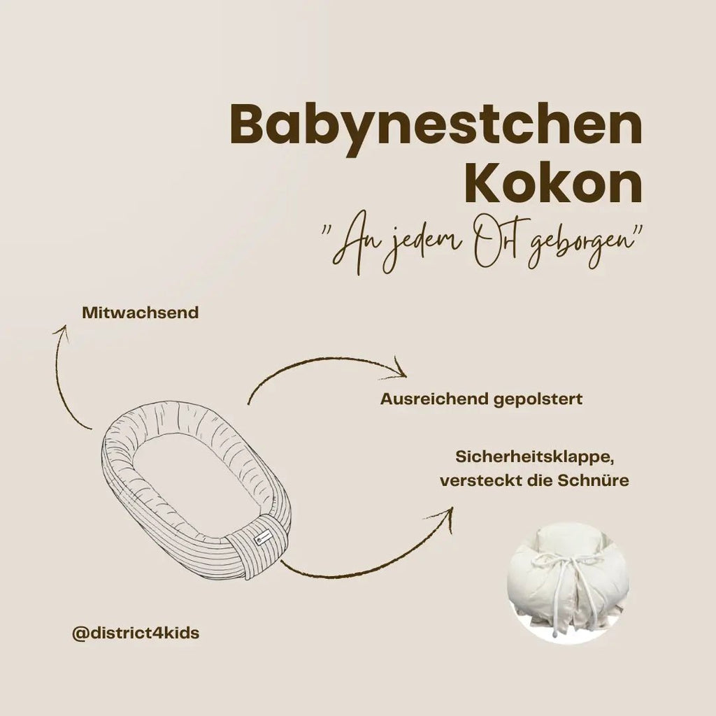 Babynestchen Musselin Herzen braun – Weicher mitwachsender Baby - Kokon - CGE Teddy Couture