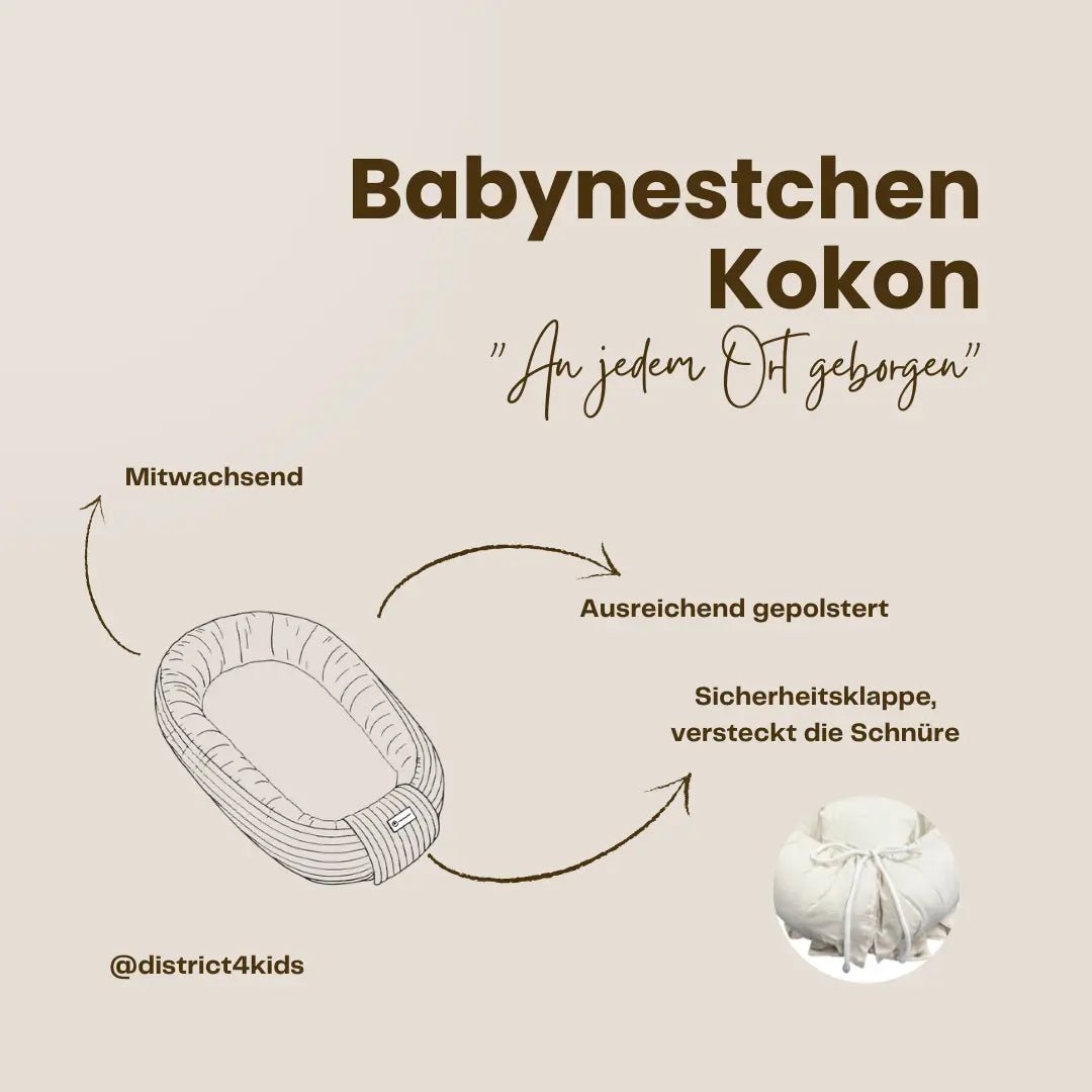 Babynestchen Musselin Herzen braun – Weicher mitwachsender Baby - Kokon - CGE Teddy Couture