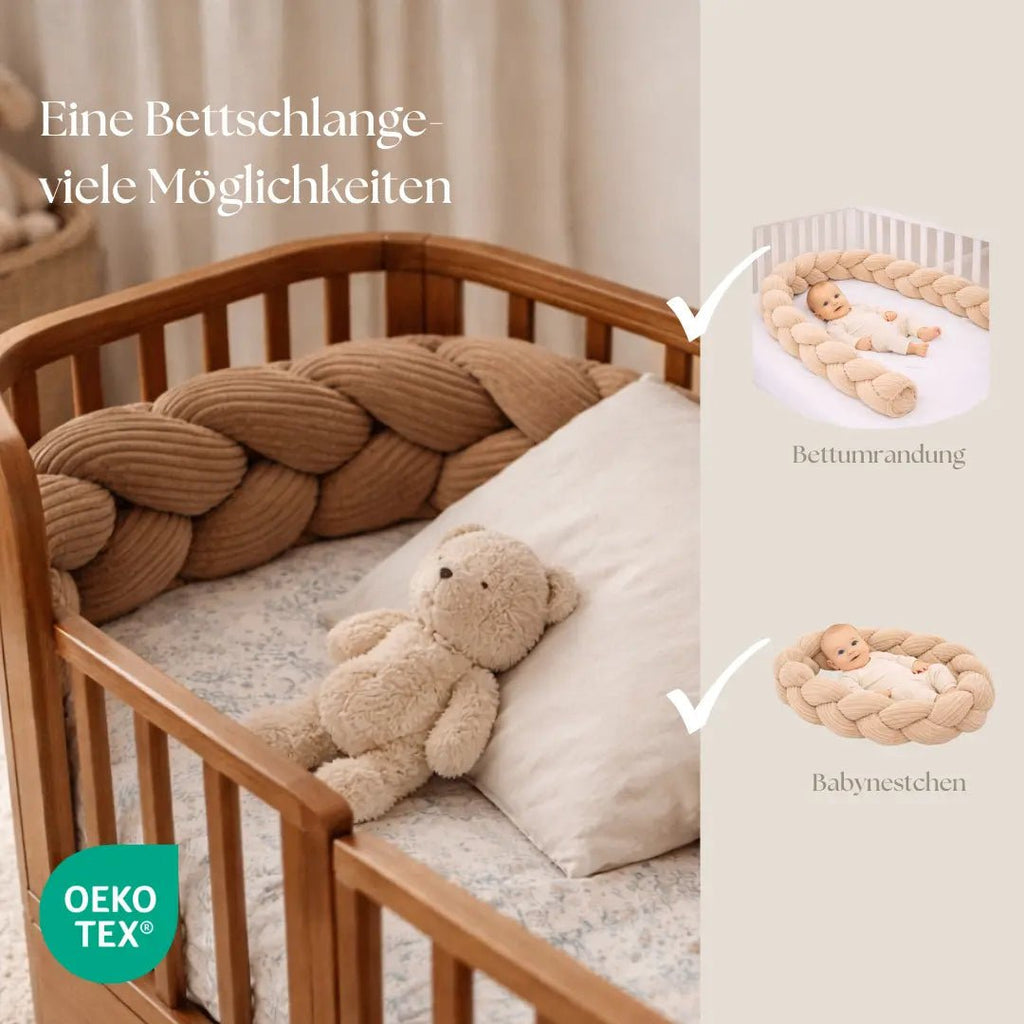 Bettschlange Baby geflochten Cord – Bettzopf & Bettumrandung fürs Babybett - CGE Teddy Couture
