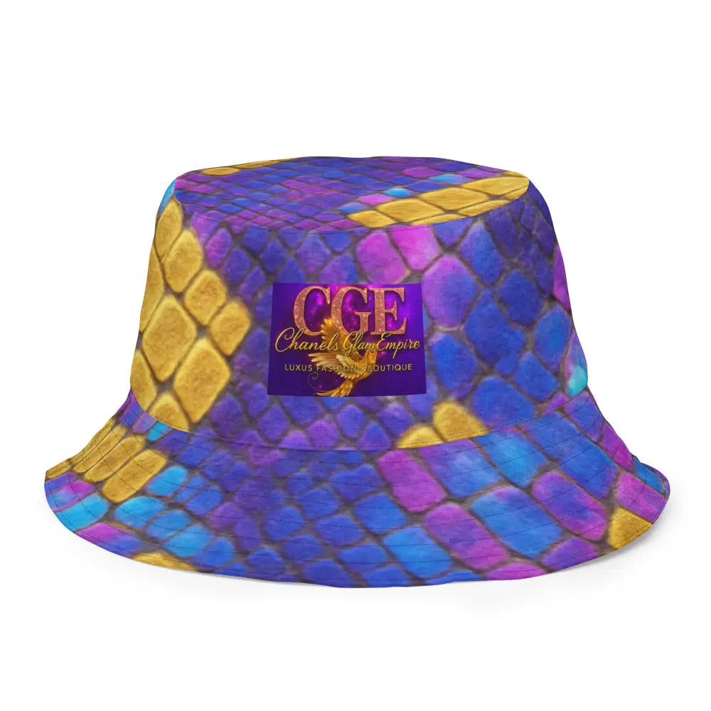 Bossbabe Bucket Hat with vibrant violet and gold snake-print design from Chanels Glam Empire collection