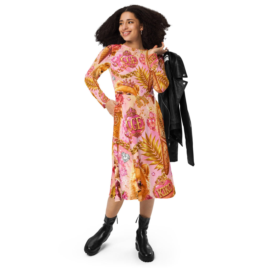 CGE Kiko Glam Kleid lang – Luxus Damenkleid Pink Gold Designer Style - CGE Teddy Couture