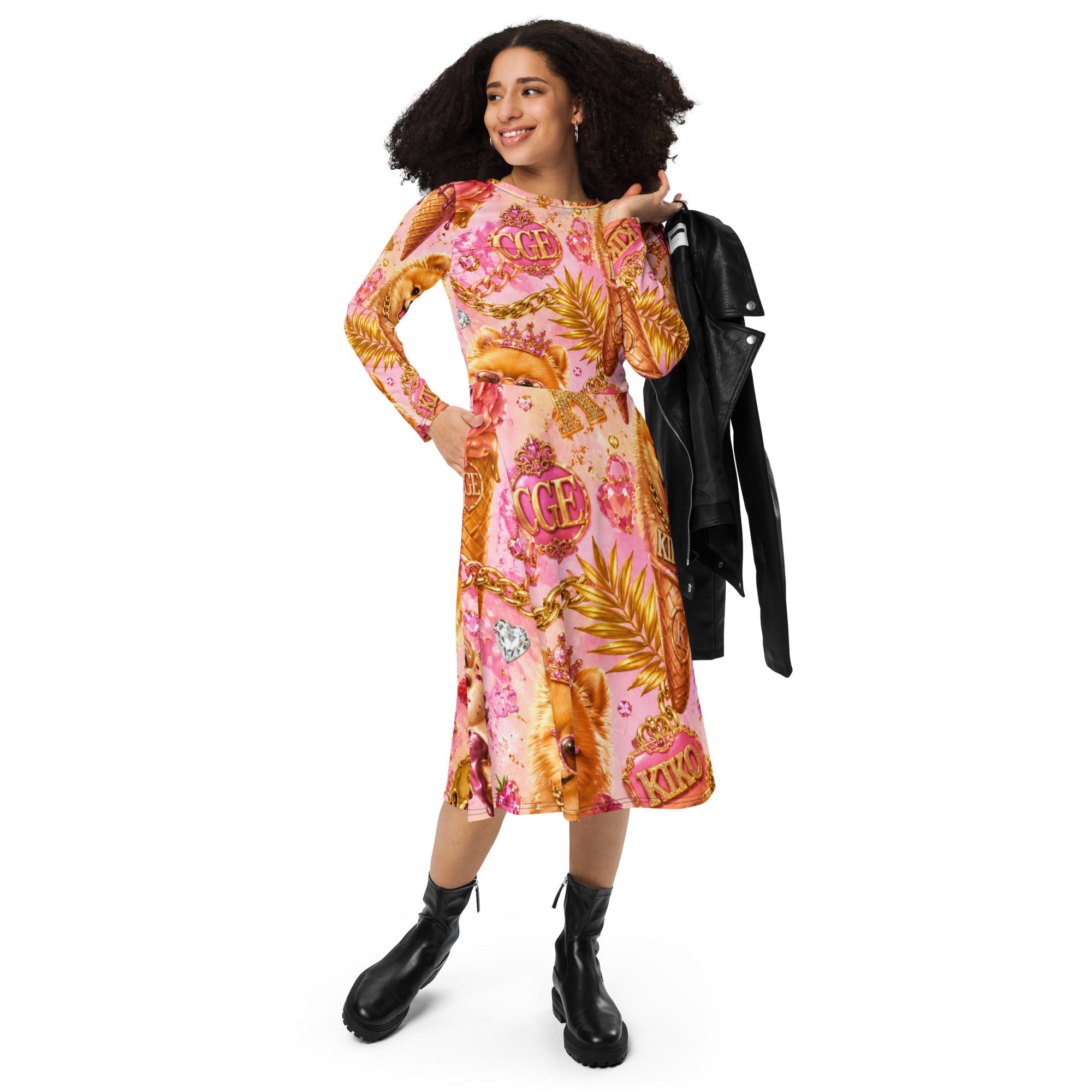 CGE Kiko Glam Kleid lang – Luxus Damenkleid Pink Gold Designer Style - CGE Teddy Couture