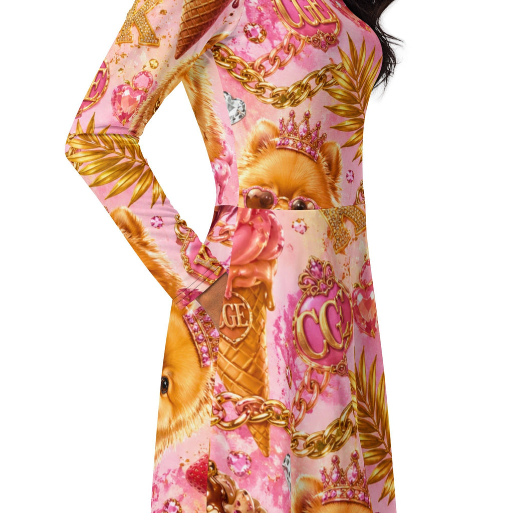 CGE Kiko Glam Kleid lang – Luxus Damenkleid Pink Gold Designer Style - CGE Teddy Couture