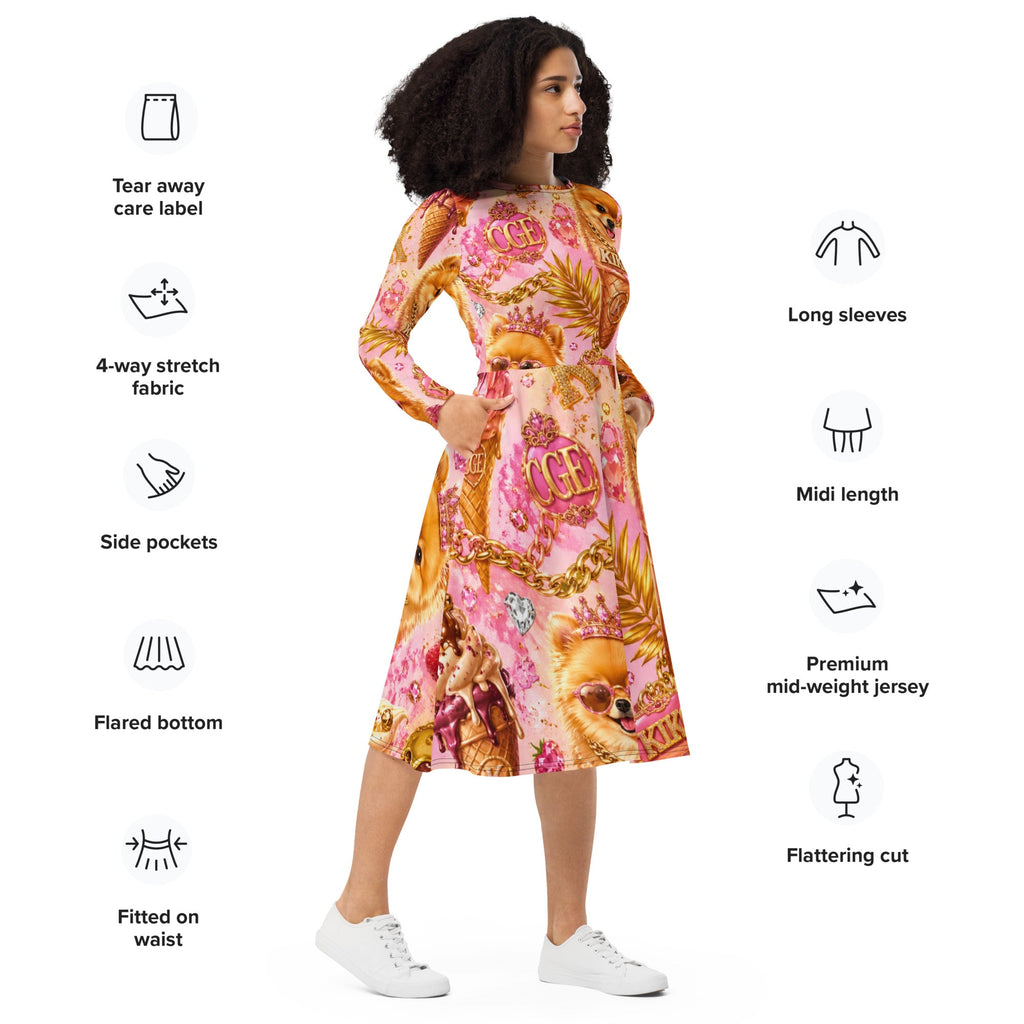 CGE Kiko Glam Kleid lang – Luxus Damenkleid Pink Gold Designer Style - CGE Teddy Couture