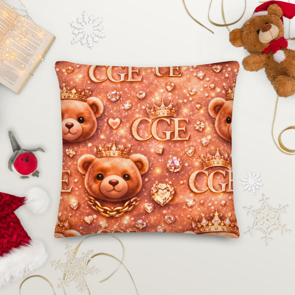 CGE Royal Teddy Kissen – Luxus Designer Kissen Roségold mit Logo - CGE Teddy Couture