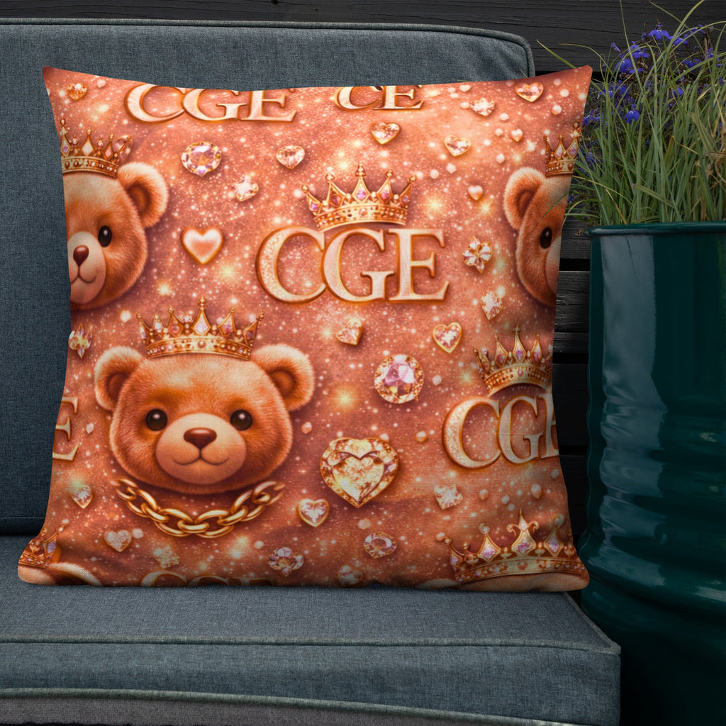 CGE Royal Teddy Kissen – Luxus Designer Kissen Roségold mit Logo - CGE Teddy Couture