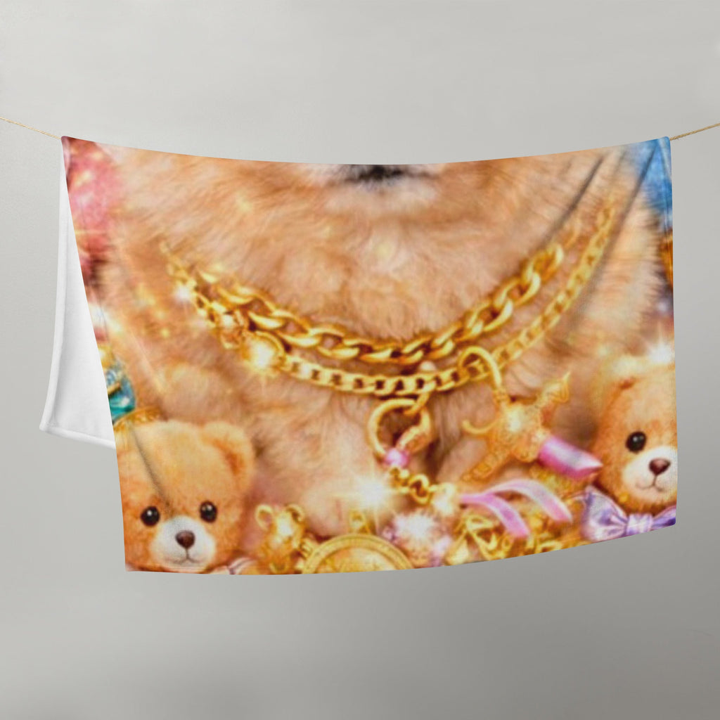 CGE Teddy Glam Kuscheldecke – Pomeranian mit Goldketten Design ✨🐶 - CGE Teddy Couture