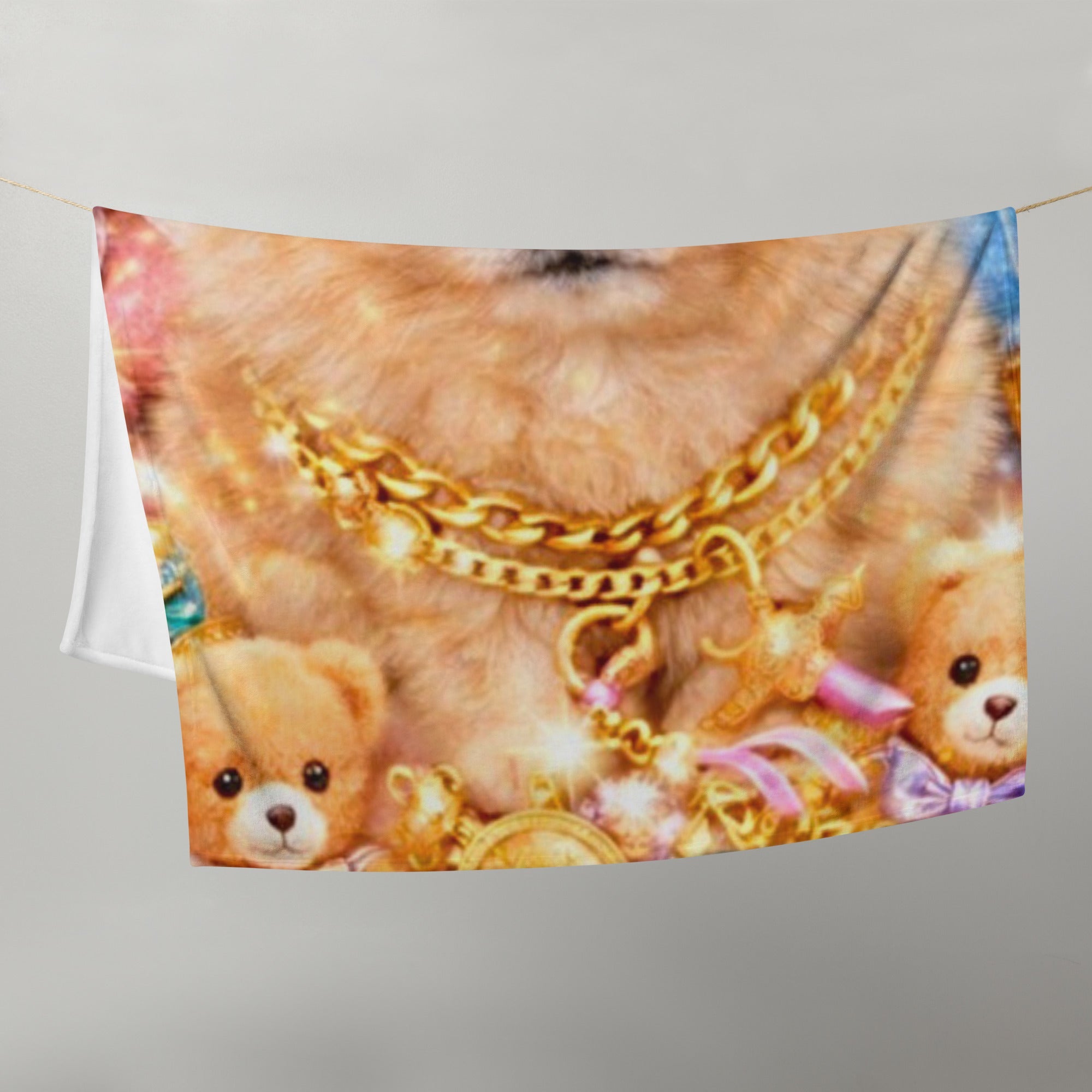 CGE Teddy Glam Kuscheldecke – Pomeranian mit Goldketten Design ✨🐶 - CGE Teddy Couture