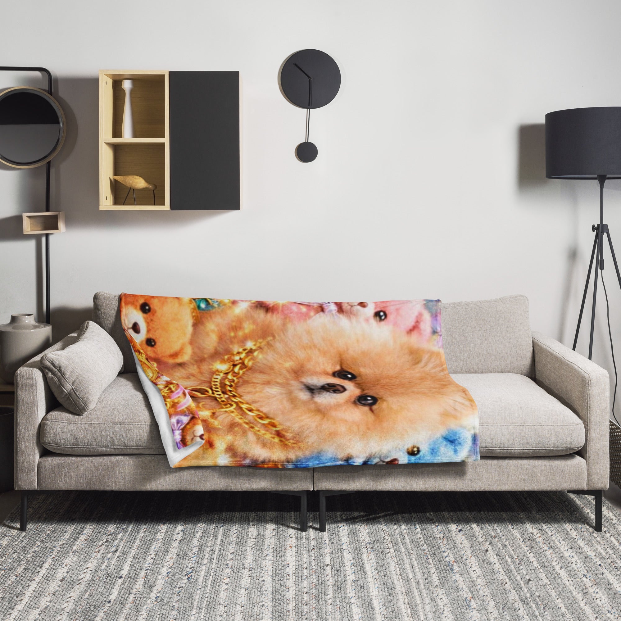CGE Teddy Glam Kuscheldecke – Pomeranian mit Goldketten Design ✨🐶 - CGE Teddy Couture