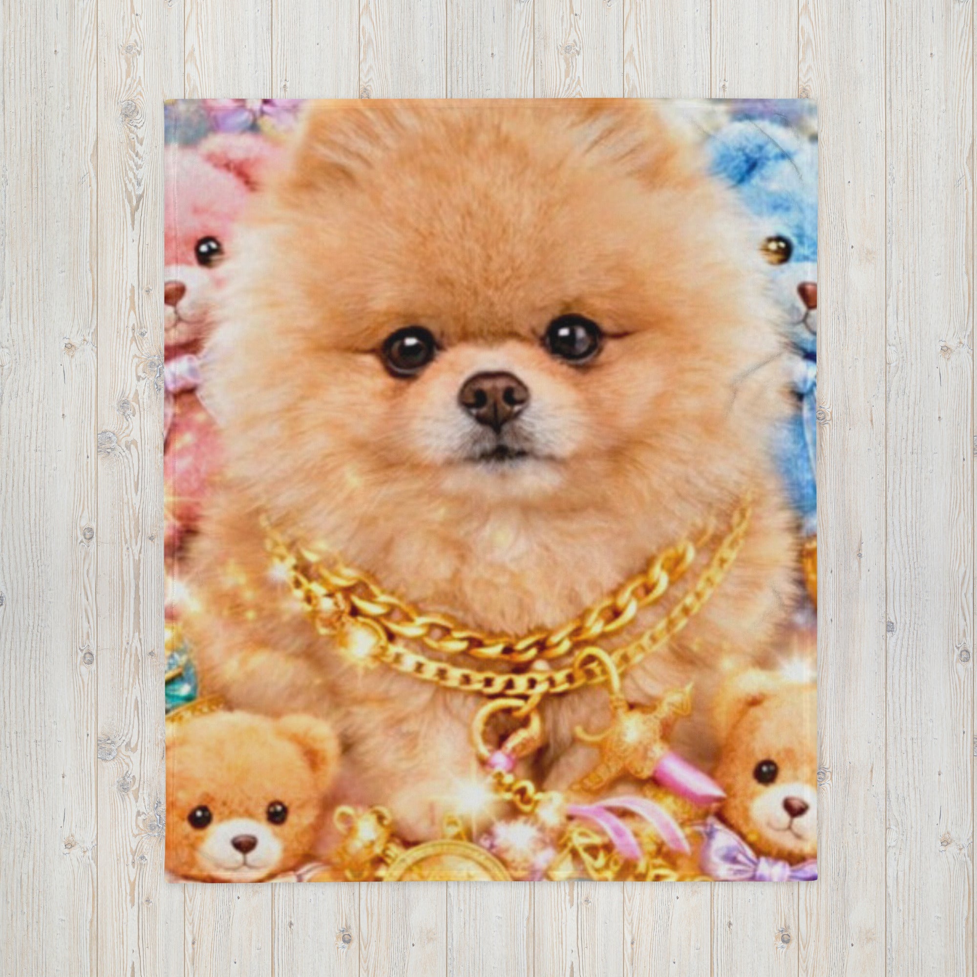 CGE Teddy Glam Kuscheldecke – Pomeranian mit Goldketten Design ✨🐶 - CGE Teddy Couture