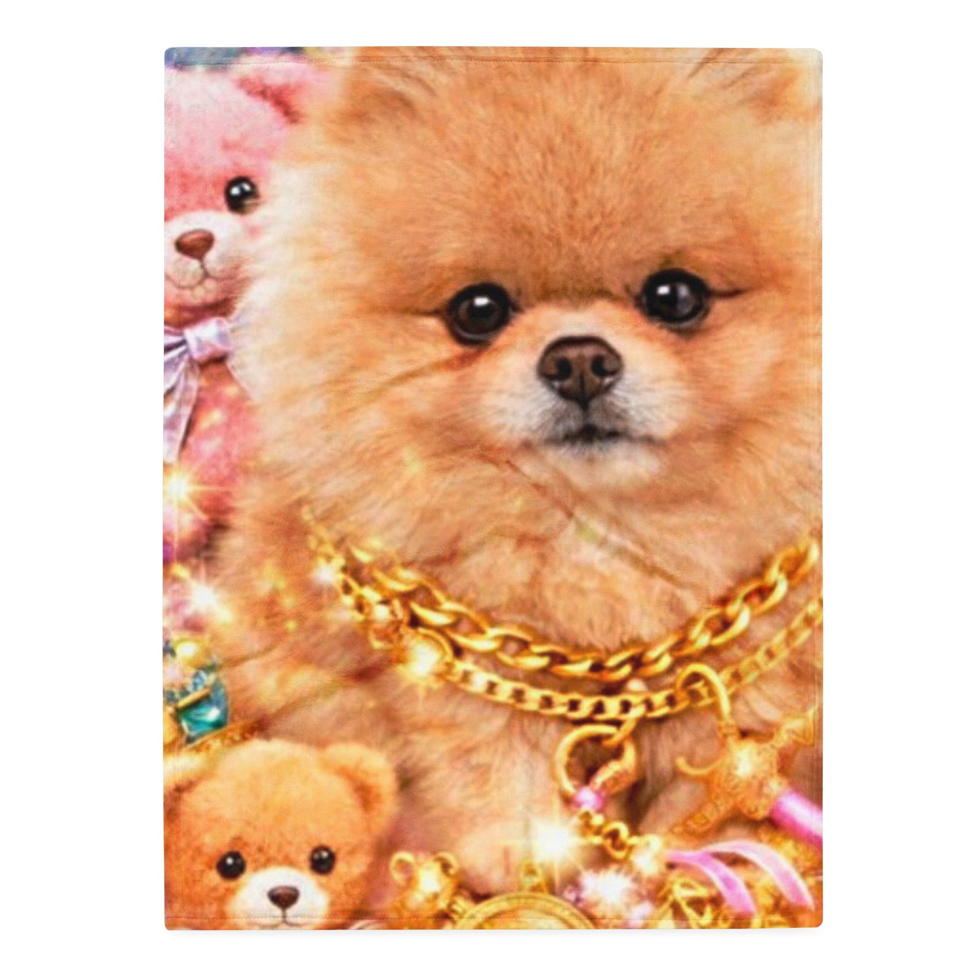 CGE Teddy Glam Kuscheldecke – Pomeranian mit Goldketten Design ✨🐶 - CGE Teddy Couture