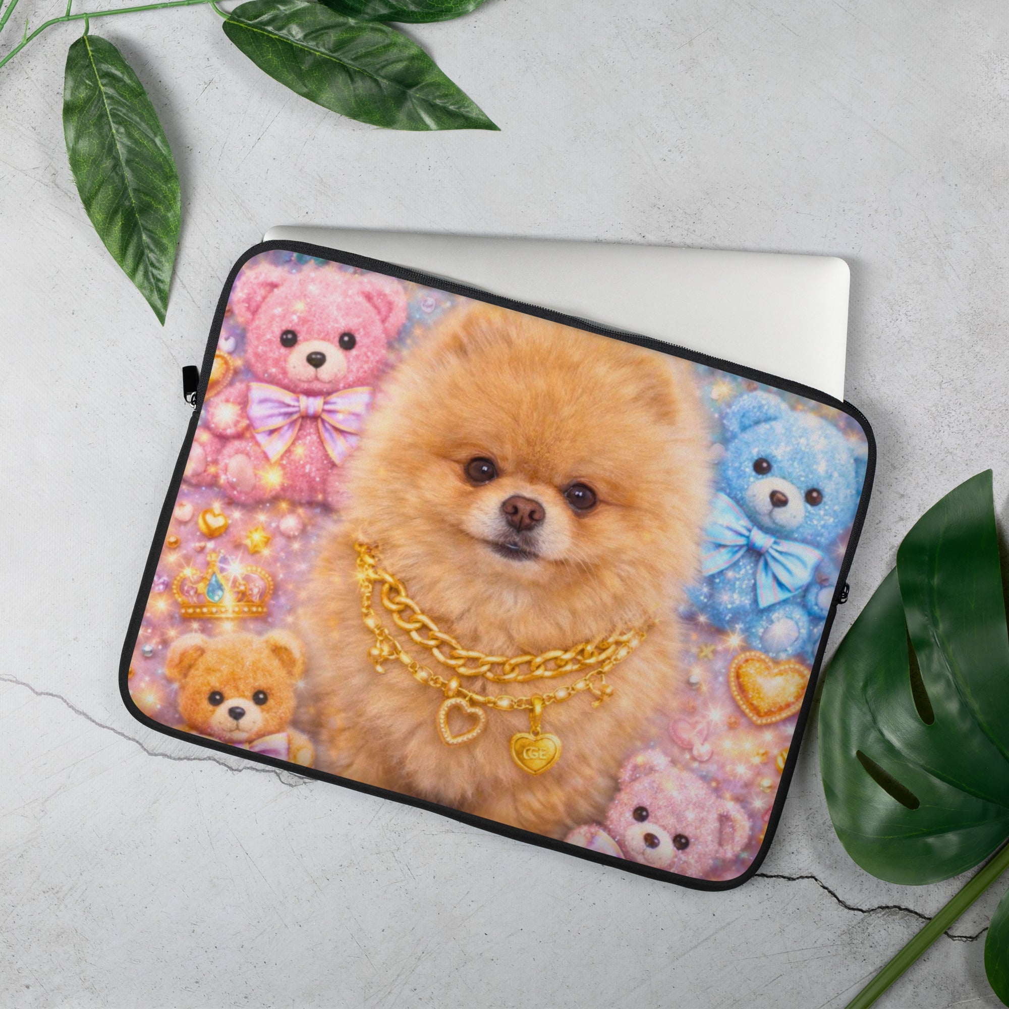 CGE Teddy Glam Laptop Sleeve – Pomeranian & Teddy Luxury Design - CGE Teddy Couture