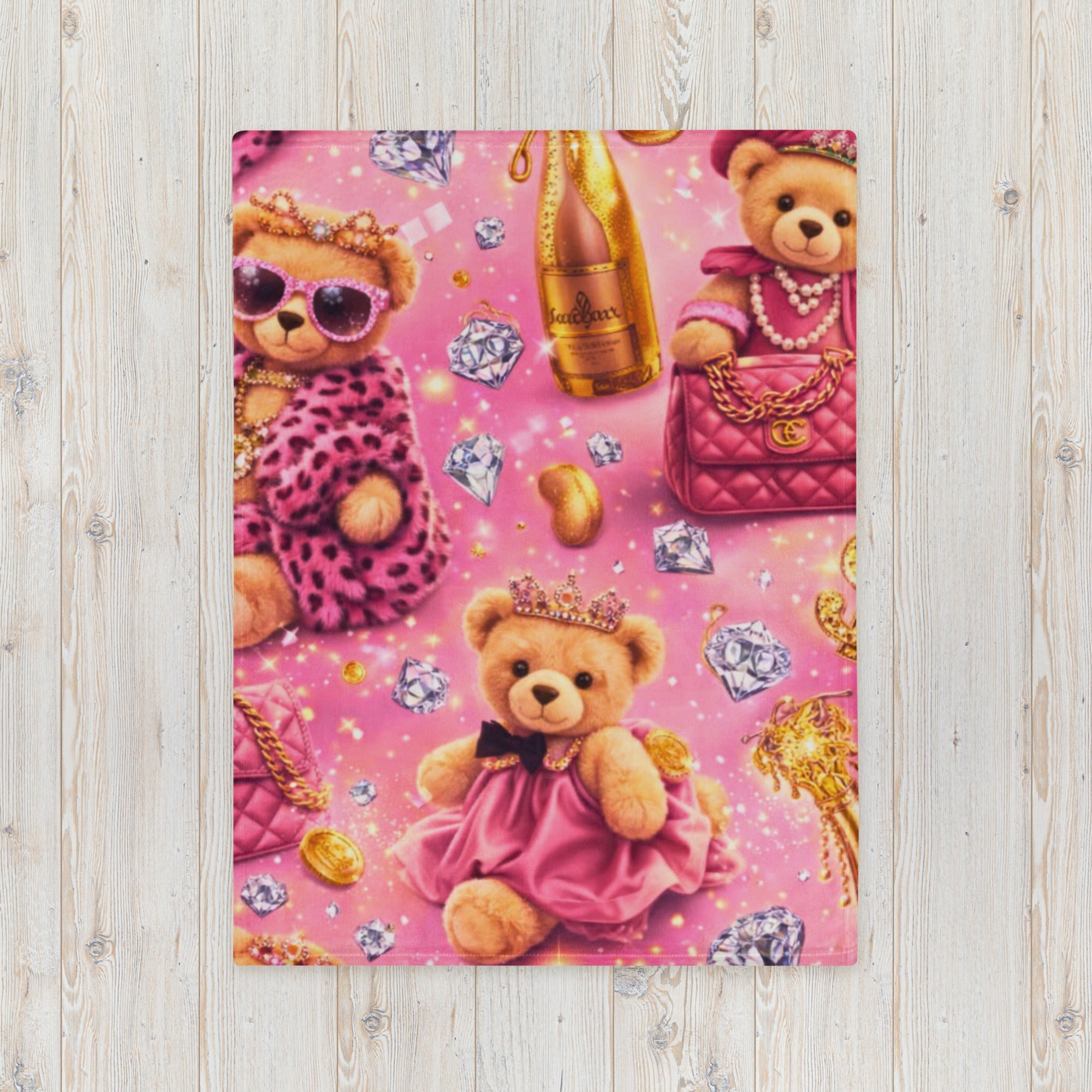 CGE Teddy Princess Decke – Luxus Baby & Kinder Designer Kuscheldecke Pink Gold - CGE Teddy Couture