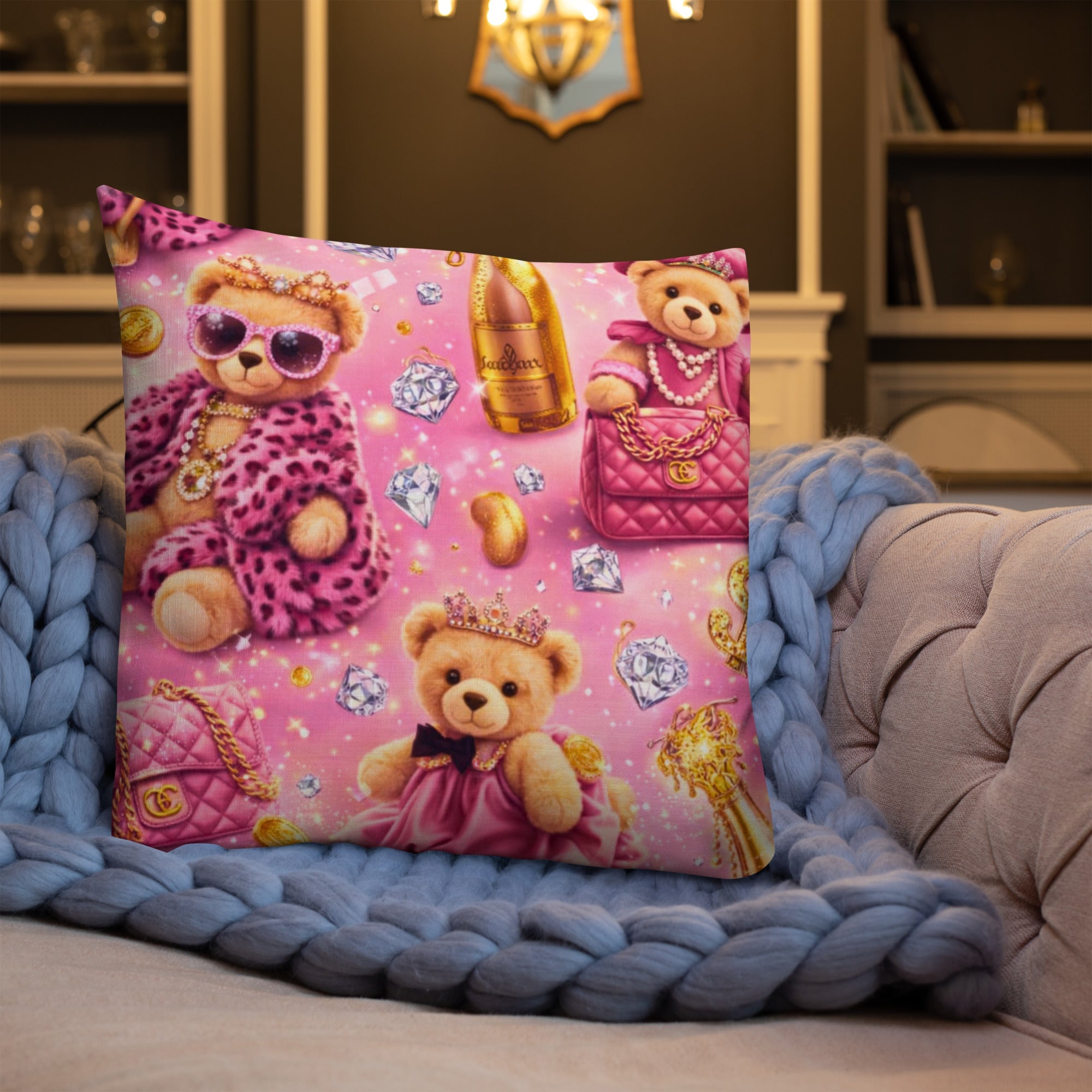 CGE Teddy Princess Kissen – Luxus Baby & Kinder Designer Kissen Pink Gold - CGE Teddy Couture