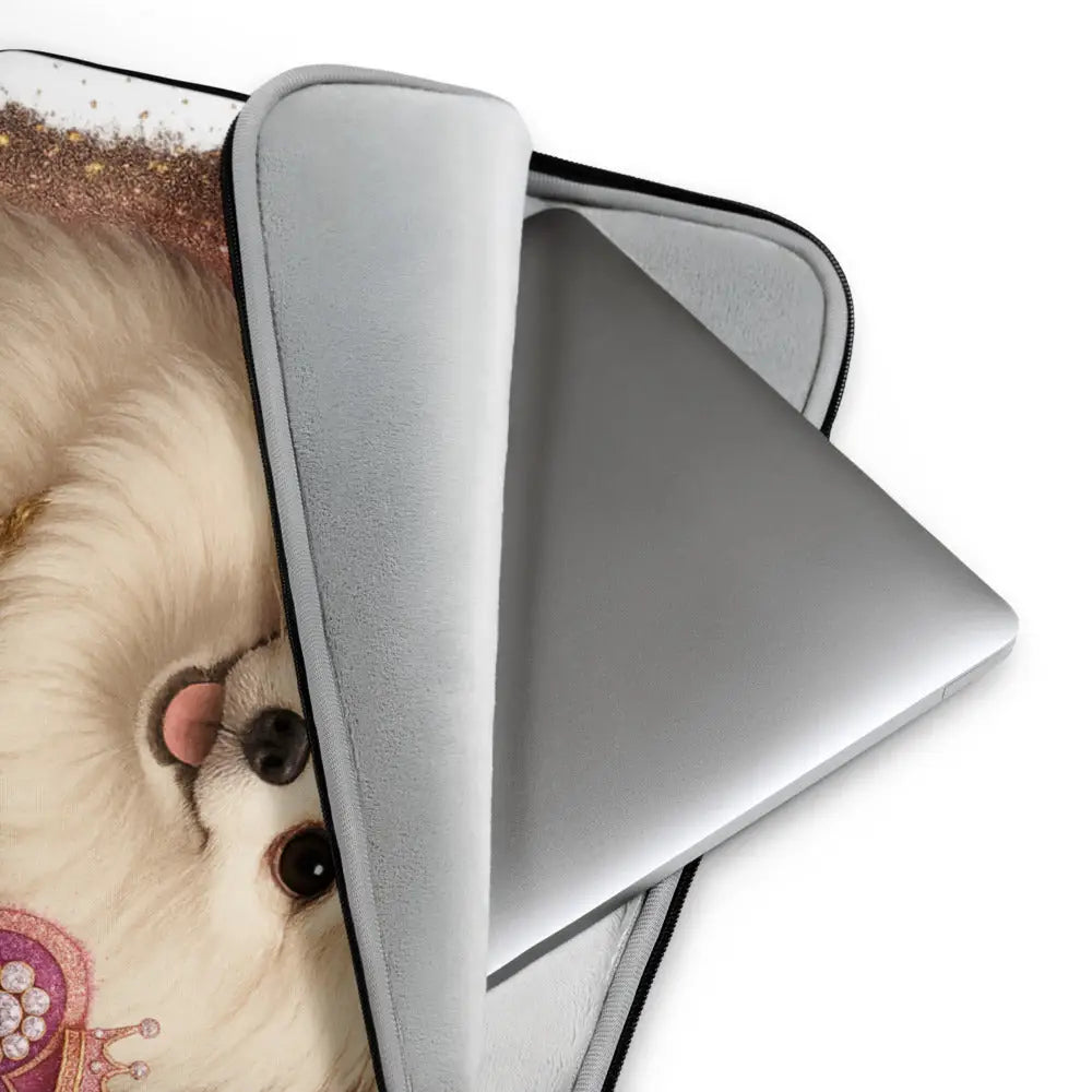 Glam Life Laptophülle mit Pomeranian Queen Design, stoßfest und wasserabweisend, weiches Kunstfell innen, 13-15 Zoll passend