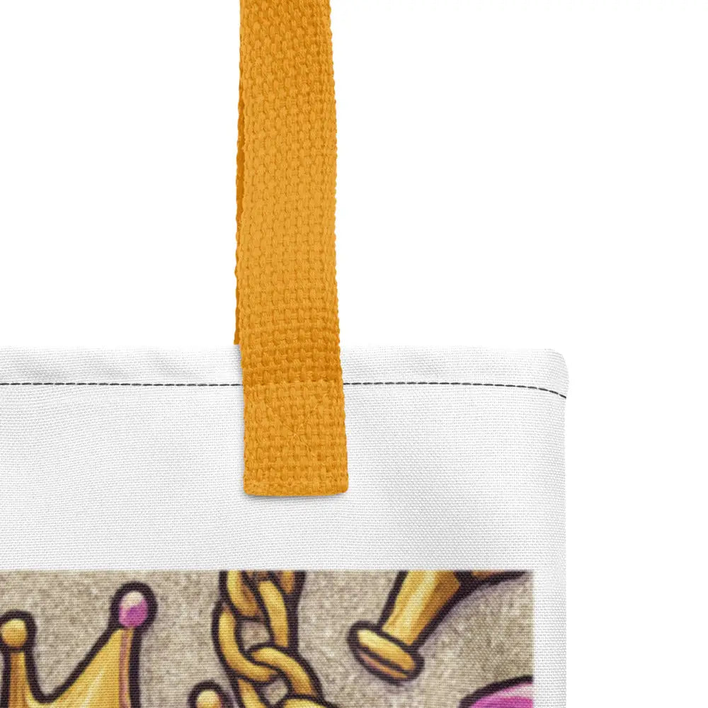 Glamour Pitbull Tote Bag with yellow straps and colorful luxe dog-themed print