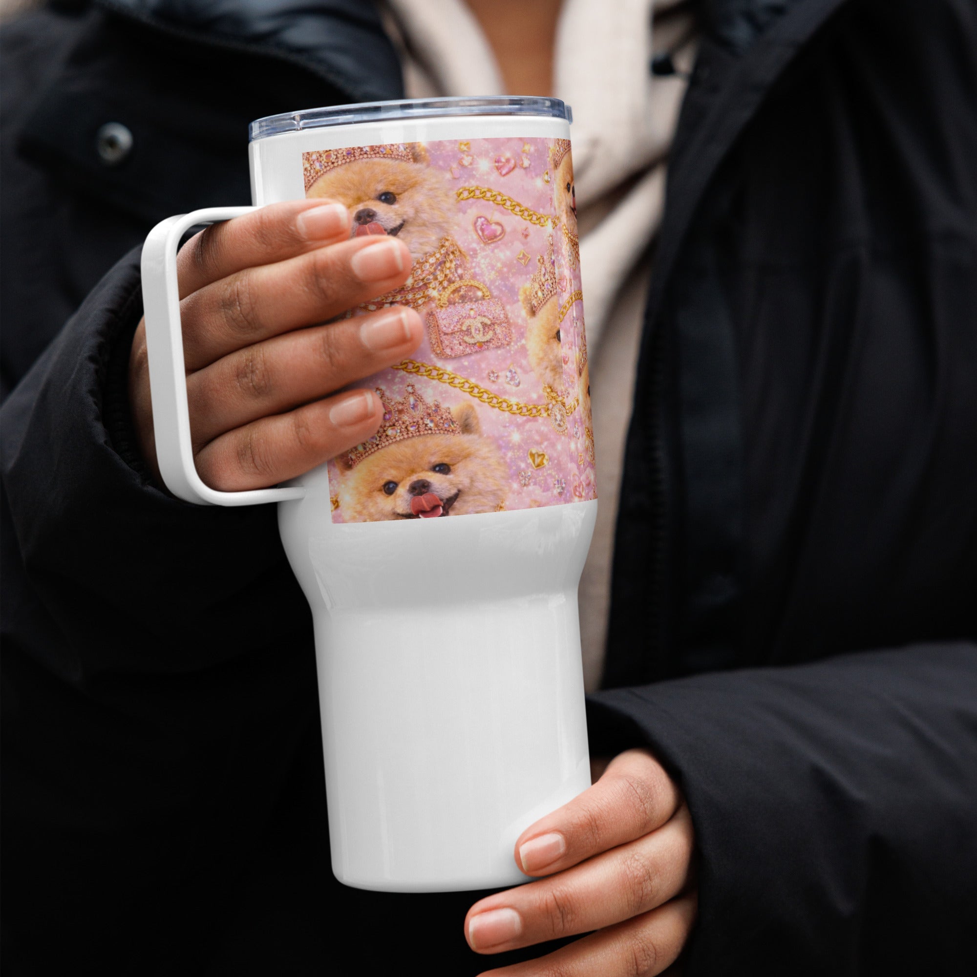 Kiko Glam Travel Mug 👑🐶 | Luxury Thermobecher mit Griff | Limited Edition - CGE Teddy Couture