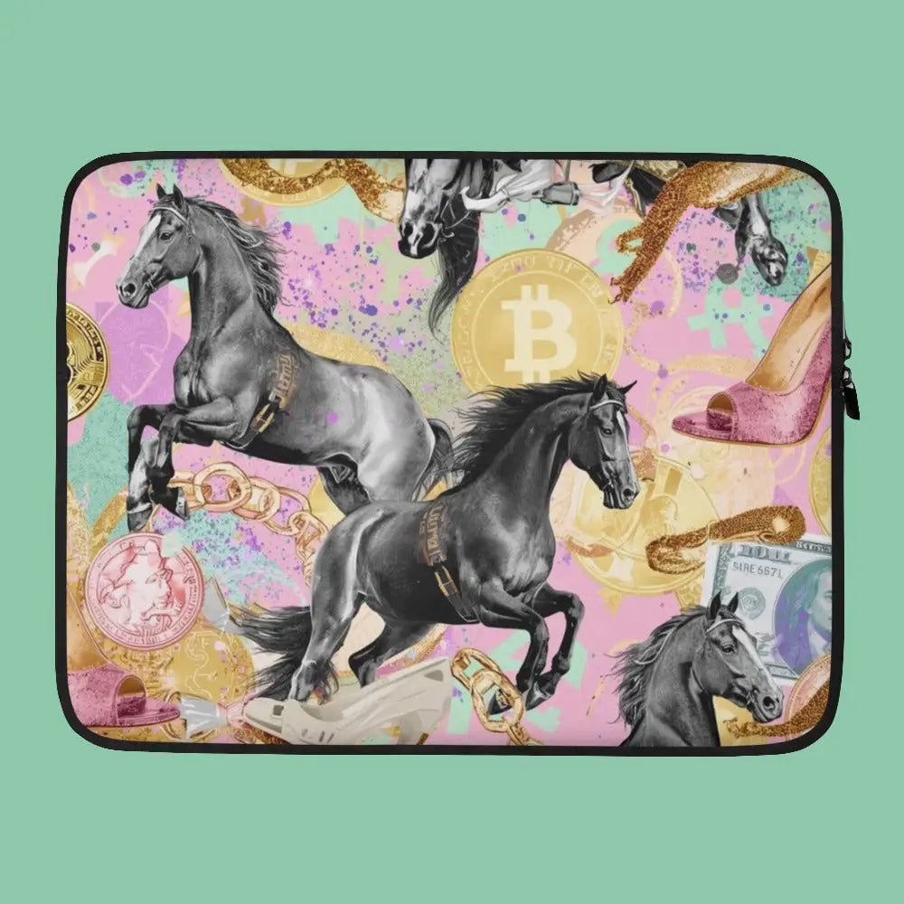 Luxuriöse Glam Queen Laptoptasche mit Pferden, Krypto-Motiven und Pastellfarben, glamourös und modisch