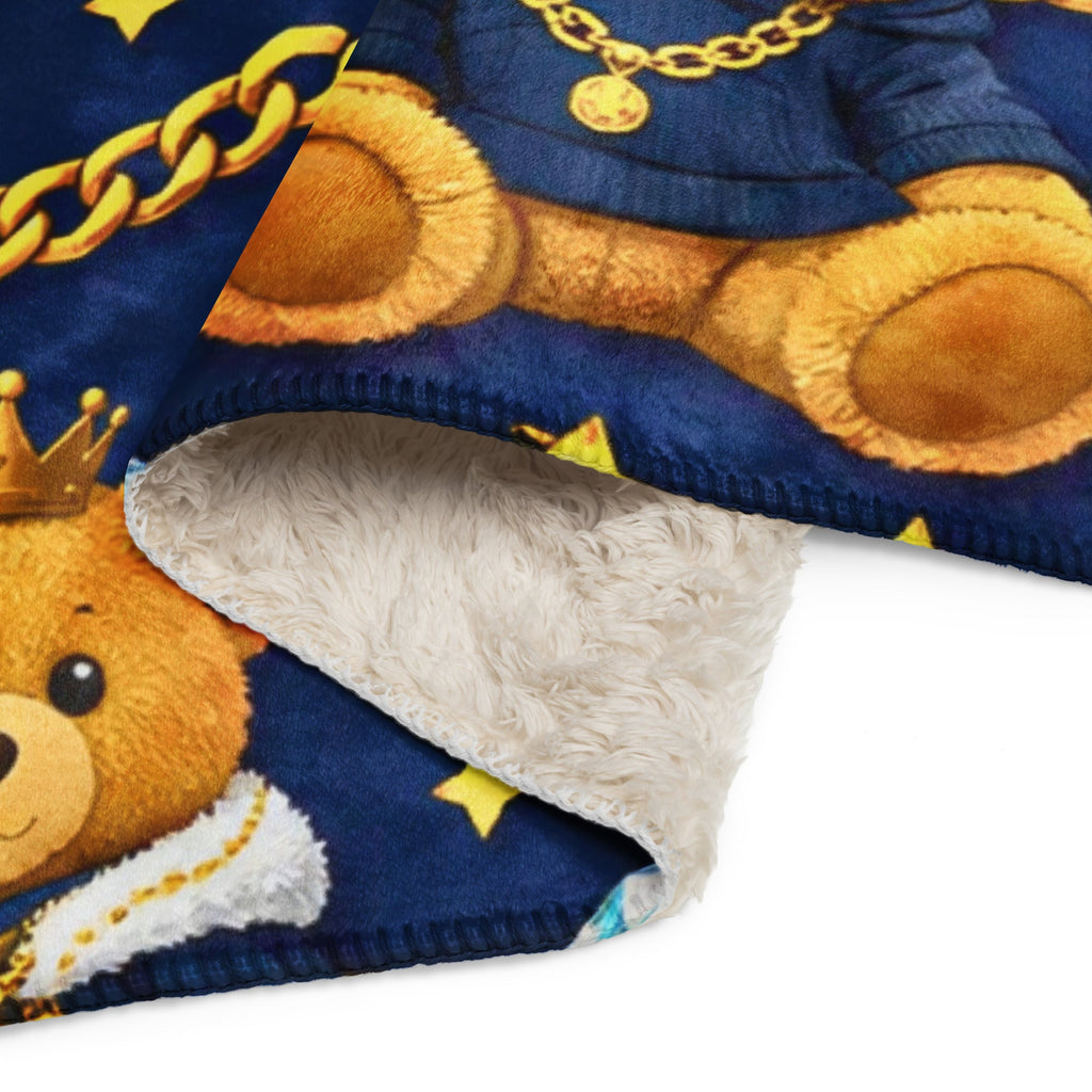 Luxuriöse Teddy Designer Decke in Blau & Gold – perfekt für Babys & Kinder mit Stil - CGE Teddy Couture