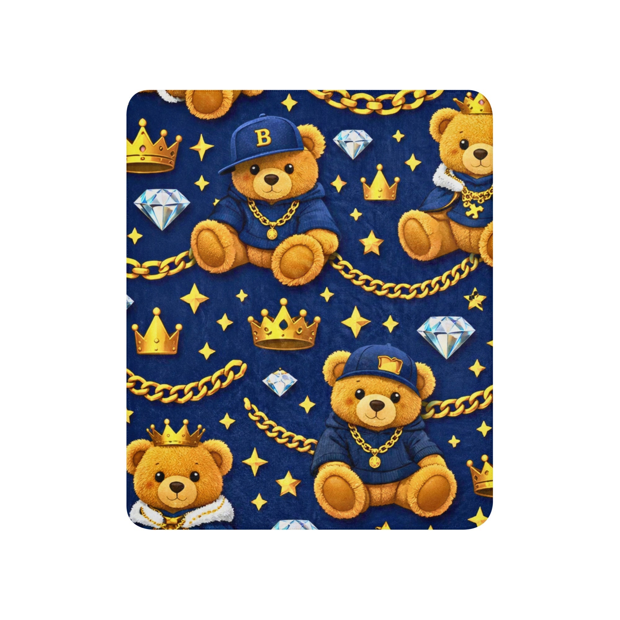 Luxuriöse Teddy Designer Decke in Blau & Gold – perfekt für Babys & Kinder mit Stil - CGE Teddy Couture