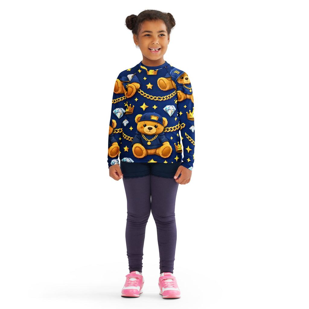 Luxus Designer Kinder Shirt mit Teddy Muster in Blau & Gold – stylisch, bequem und einzigartig - CGE Teddy Couture