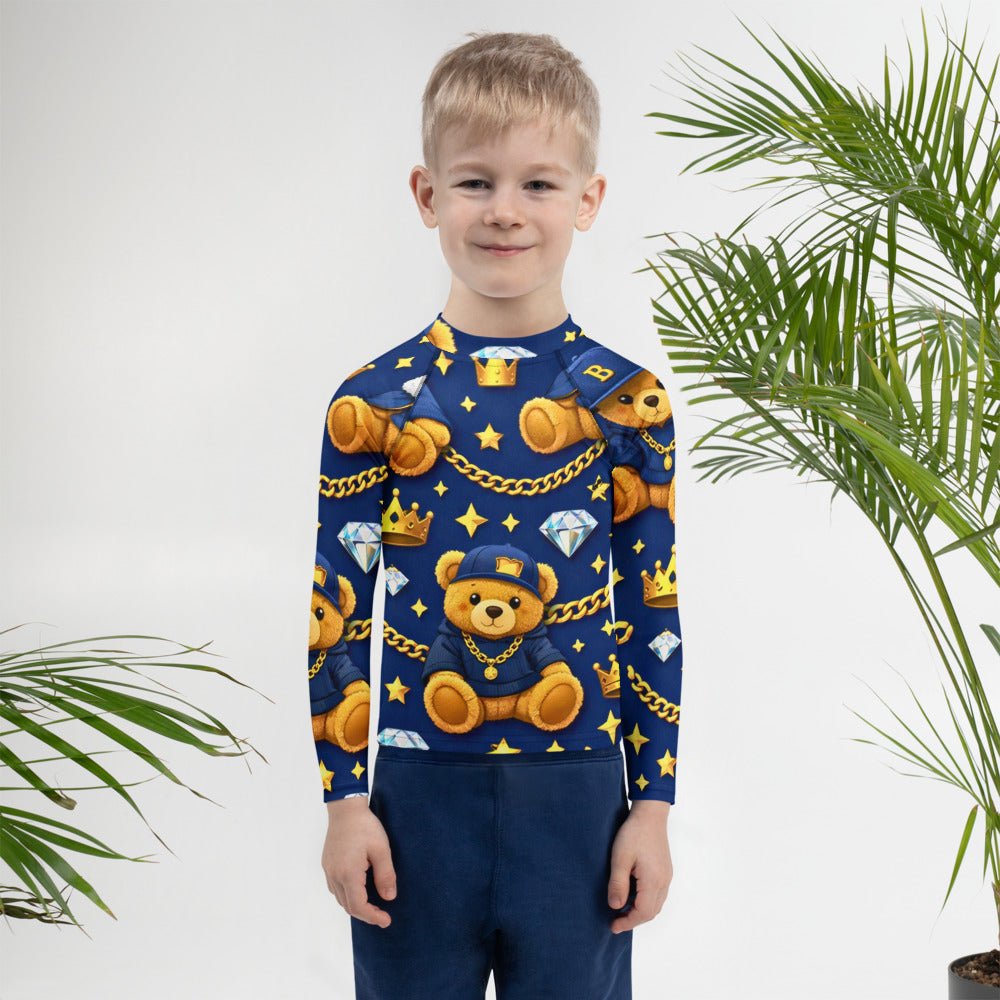 Luxus Designer Kinder Shirt mit Teddy Muster in Blau & Gold – stylisch, bequem und einzigartig - CGE Teddy Couture