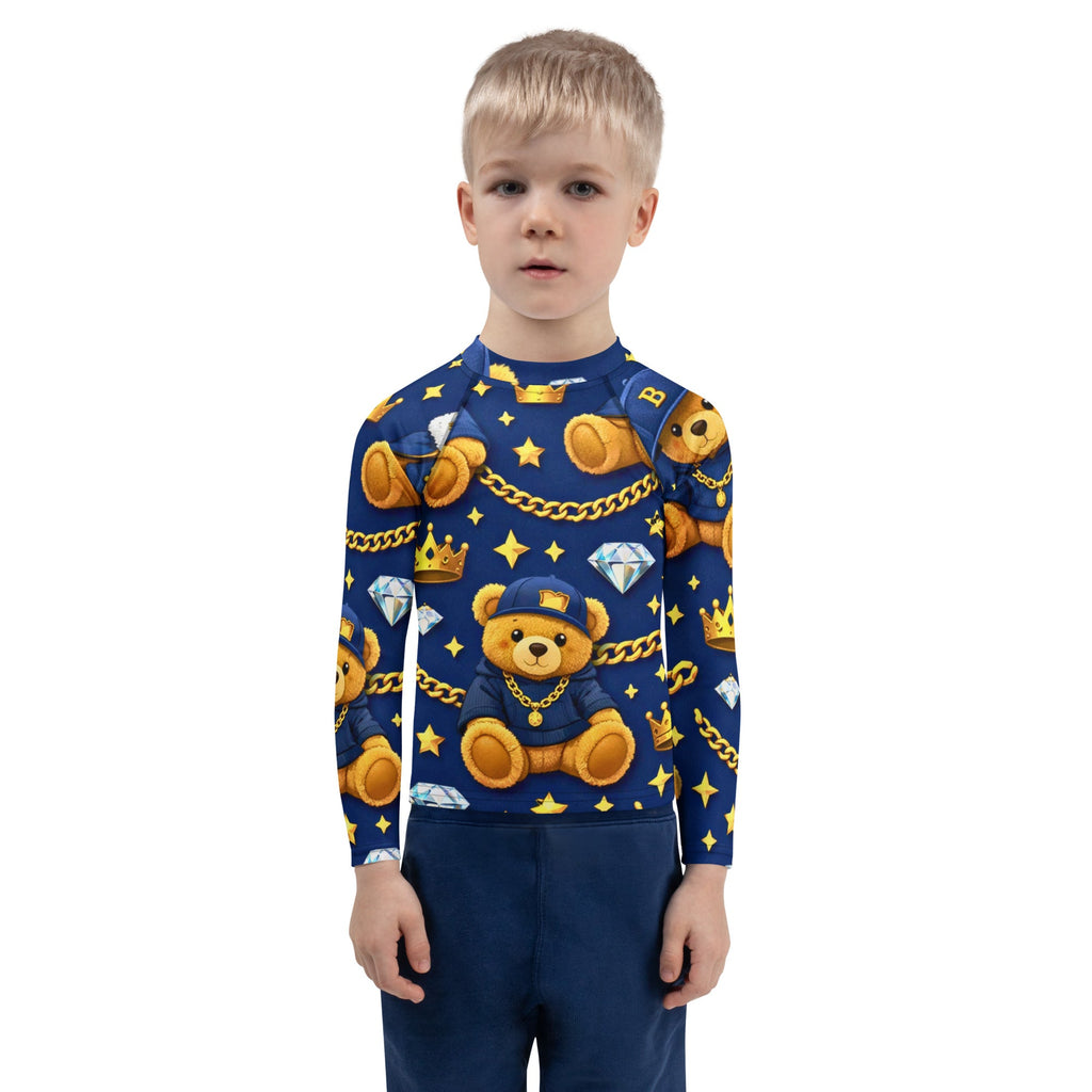 Luxus Designer Kinder Shirt mit Teddy Muster in Blau & Gold – stylisch, bequem und einzigartig - CGE Teddy Couture