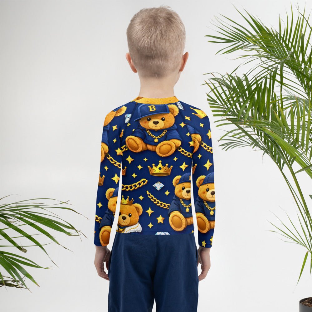 Luxus Designer Kinder Shirt mit Teddy Muster in Blau & Gold – stylisch, bequem und einzigartig - CGE Teddy Couture