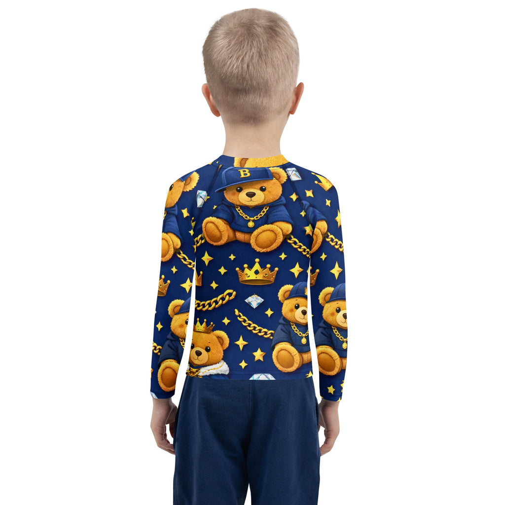 Luxus Designer Kinder Shirt mit Teddy Muster in Blau & Gold – stylisch, bequem und einzigartig - CGE Teddy Couture