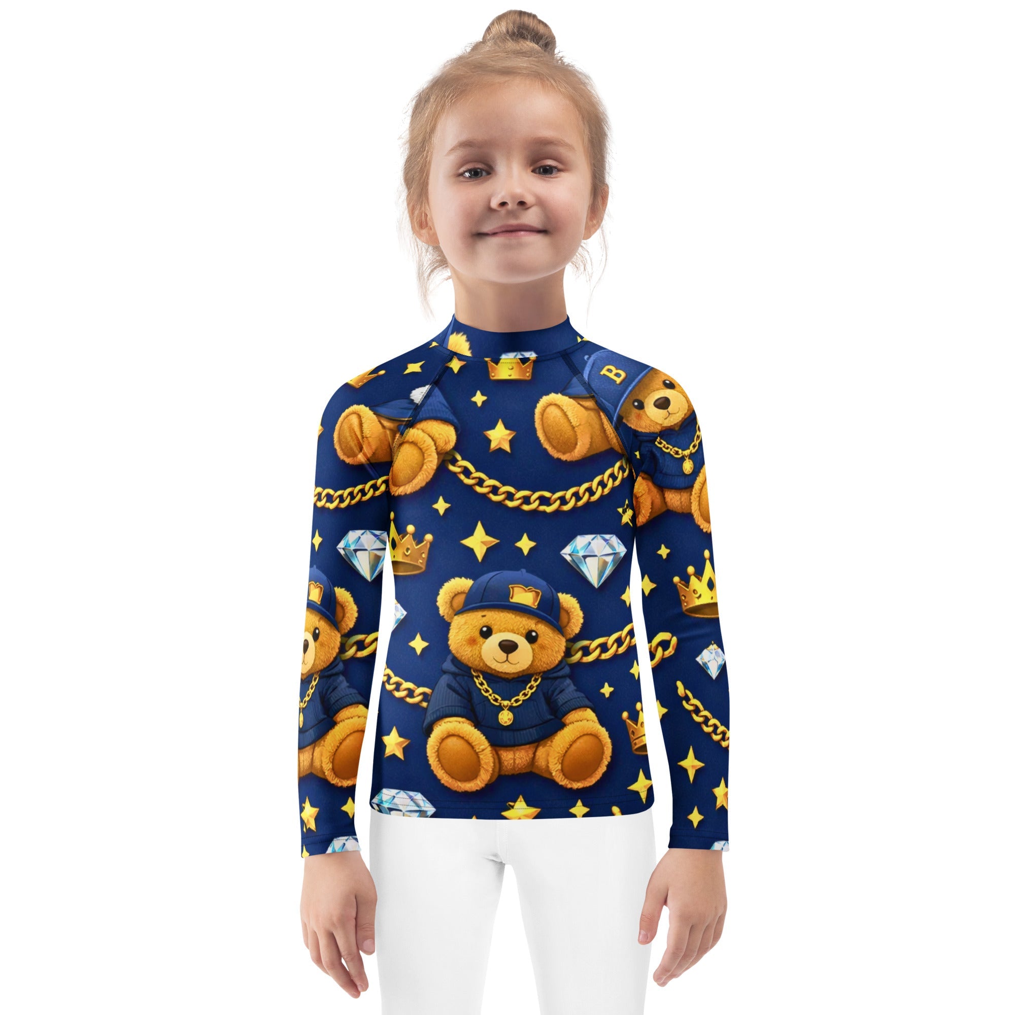 Luxus Designer Kinder Shirt mit Teddy Muster in Blau & Gold – stylisch, bequem und einzigartig - CGE Teddy Couture