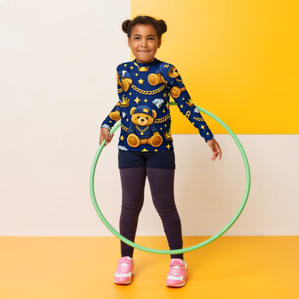 Luxus Designer Kinder Shirt mit Teddy Muster in Blau & Gold – stylisch, bequem und einzigartig - CGE Teddy Couture