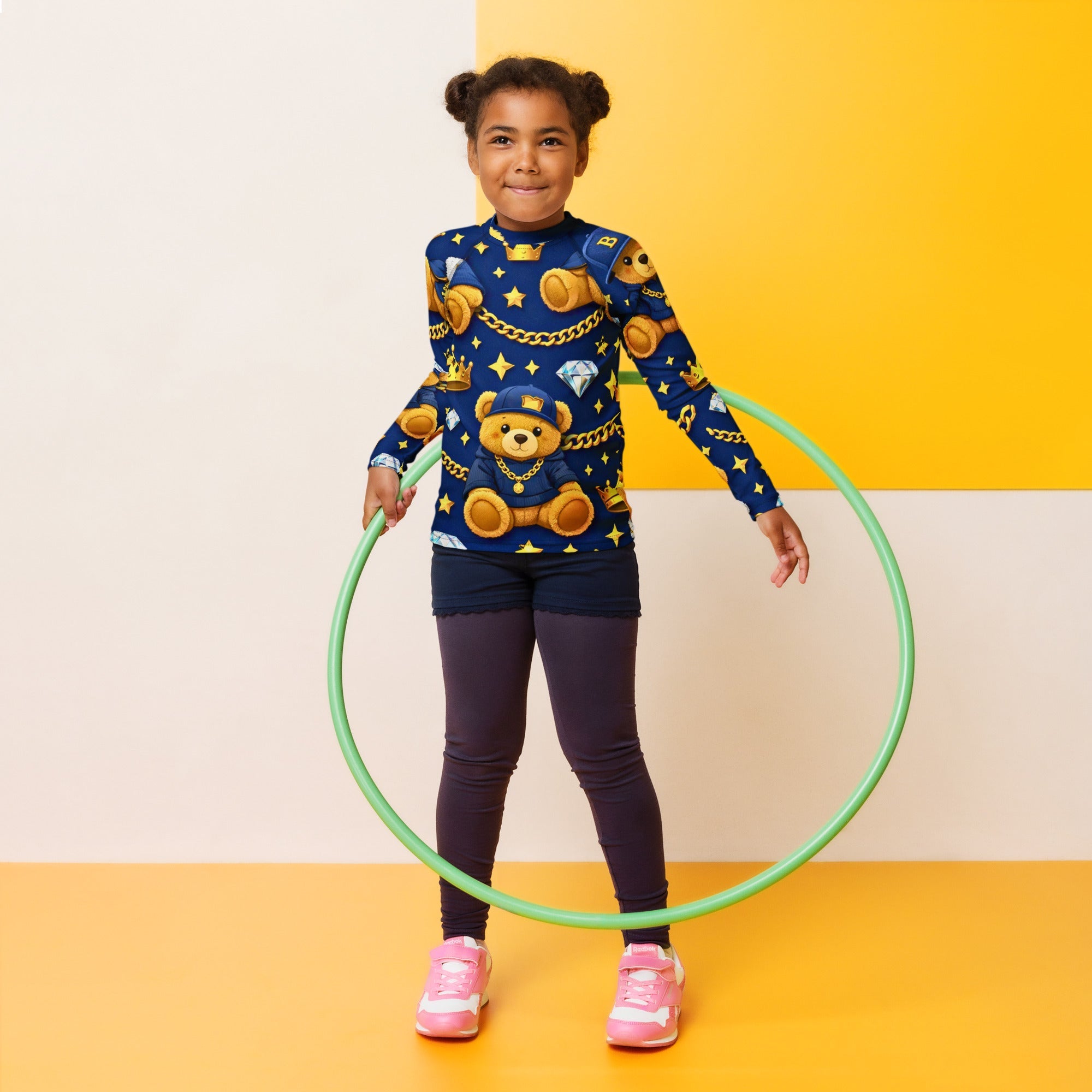 Luxus Designer Kinder Shirt mit Teddy Muster in Blau & Gold – stylisch, bequem und einzigartig - CGE Teddy Couture