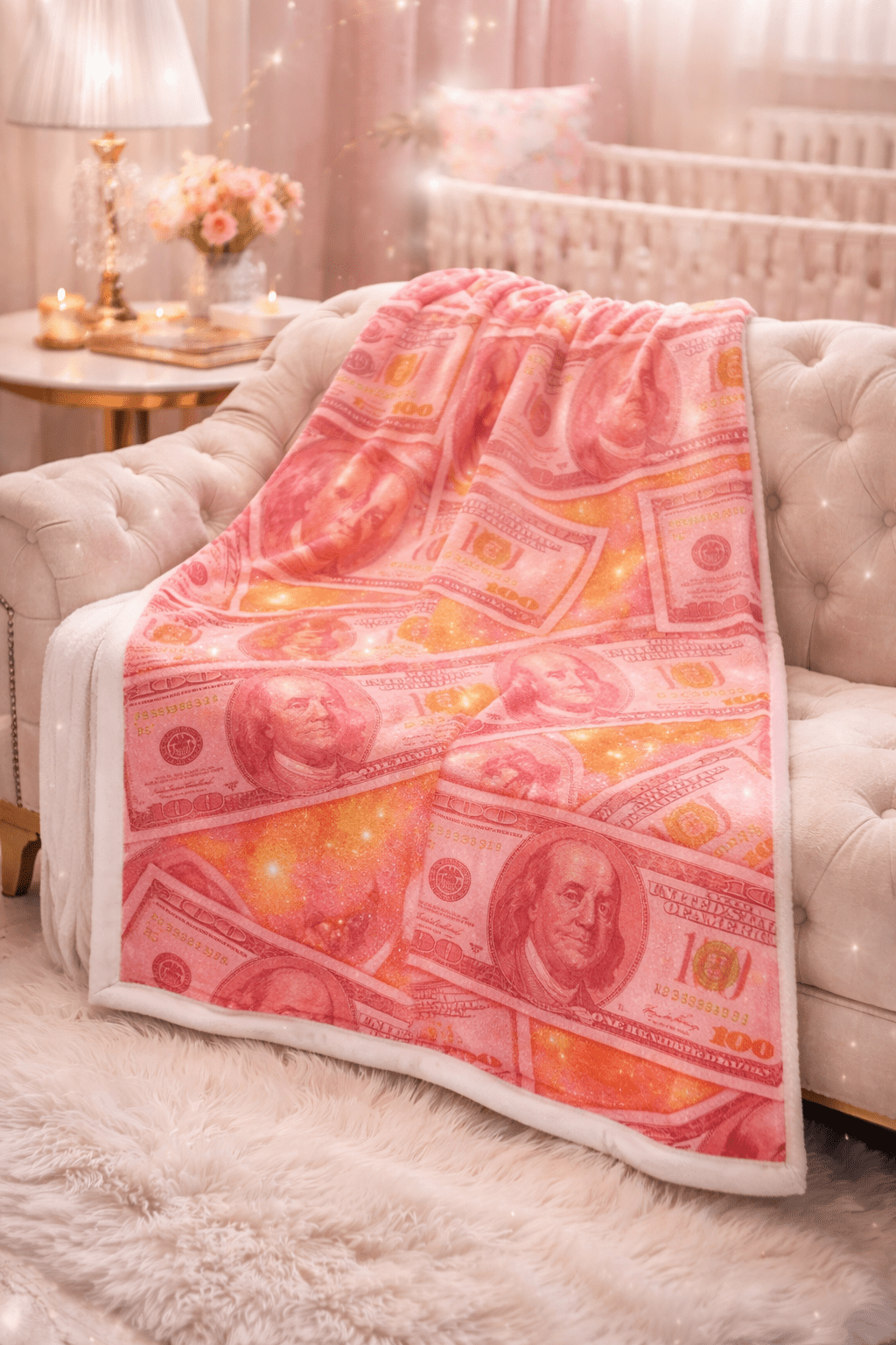 „Pink Money Decke – Luxury Dollar Blanket | Boss Babe Edition - CGE Teddy Couture
