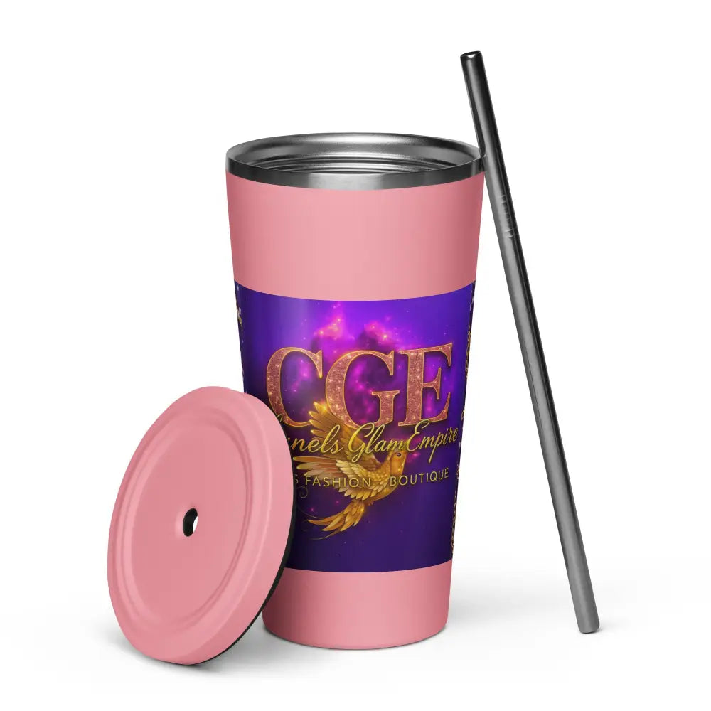 Thermobecher mit Strohhalm rosa und lila CGE Design aus Edelstahl 600 ml