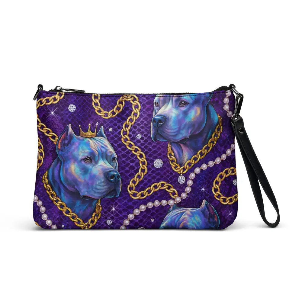 Umhängetasche aus Kunstleder mit blauem Hundemotiv, verstellbarem Riemen und Reißverschluss