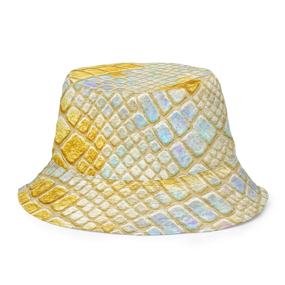 Wendbarer Fischerhut mit metallic Schlangenleder-Muster in Gold und Holografik