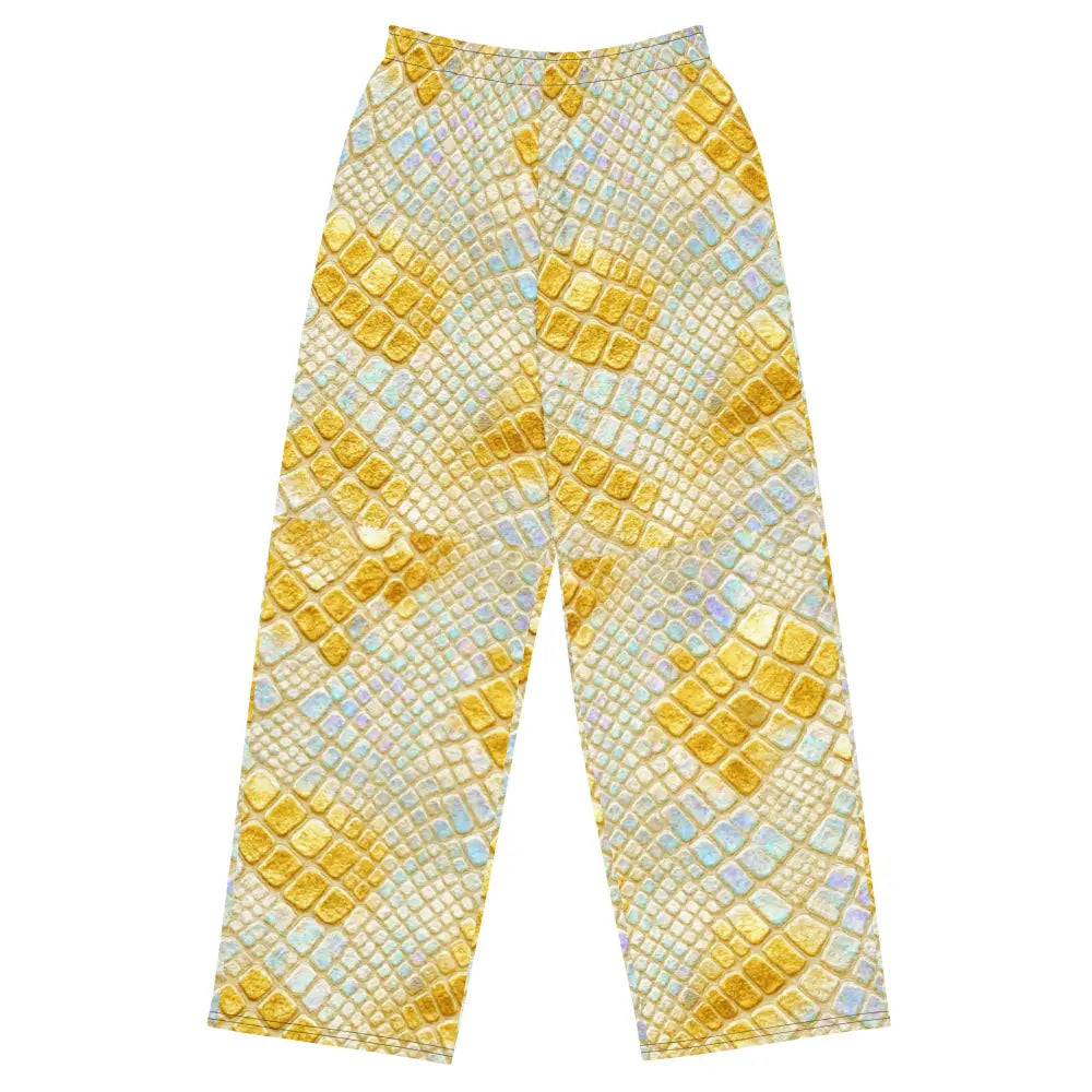 Wide Leg Glam Snake Cargo pants with gold and pastel snake print, unisex wide leg streetwear pants